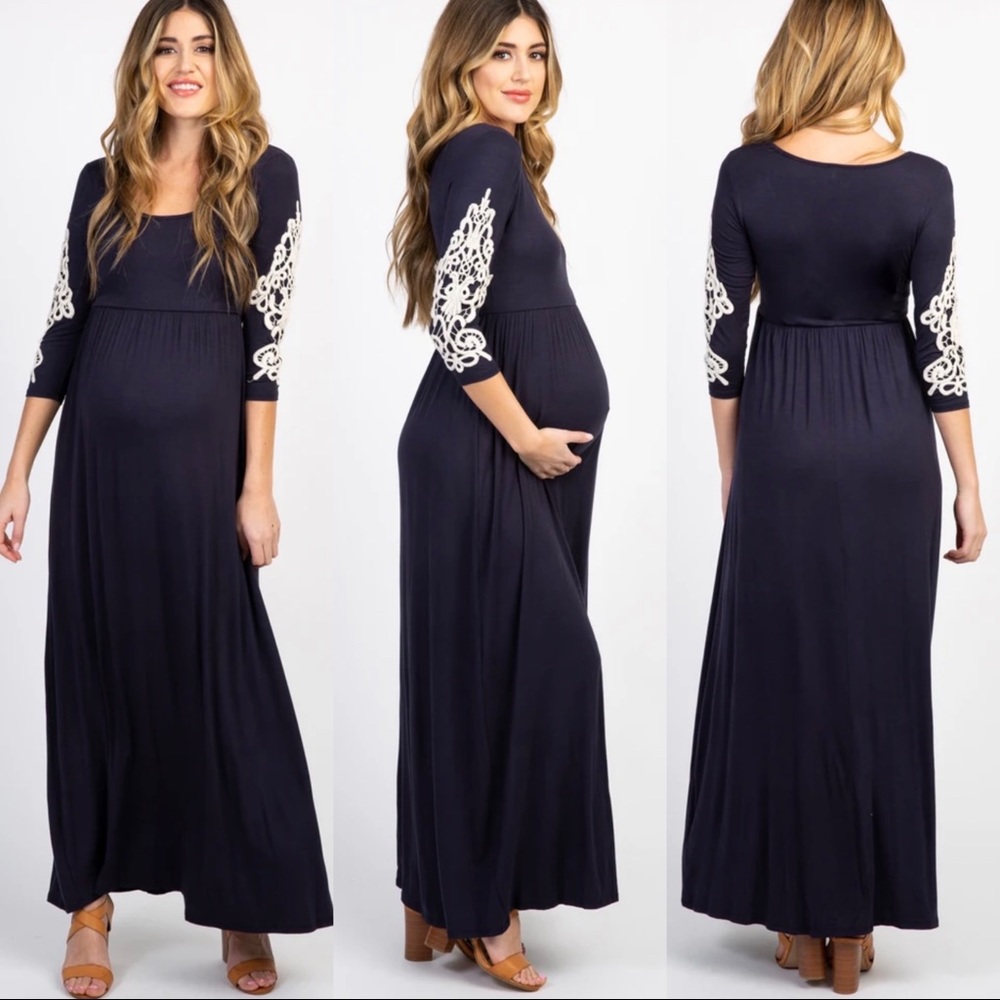 PinkBlush Tall Crochet Sleeve Maternity Dress
